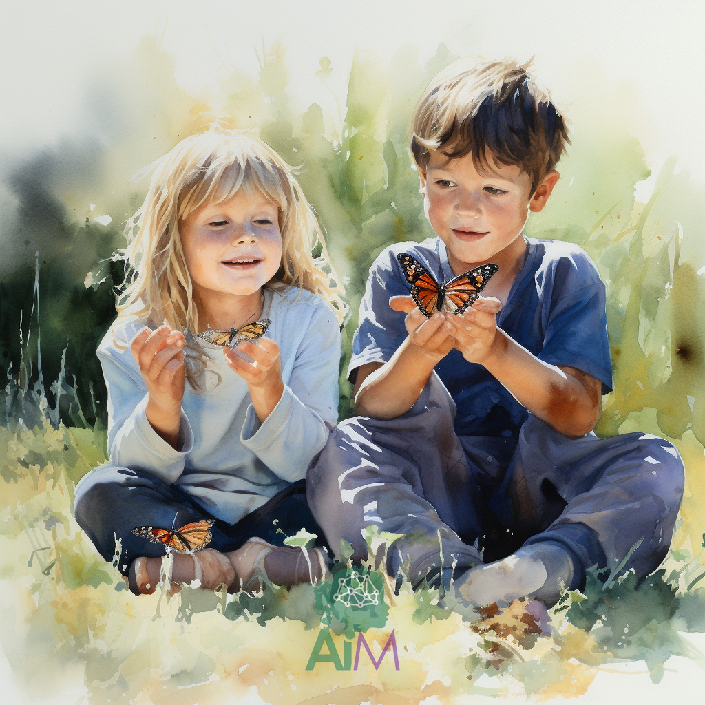 Boy and Girl holding butterflies