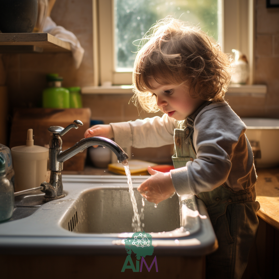 Boy washing dishes